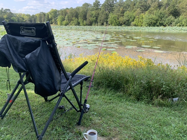 Coleman camping chair for fishing at Adams lake state park