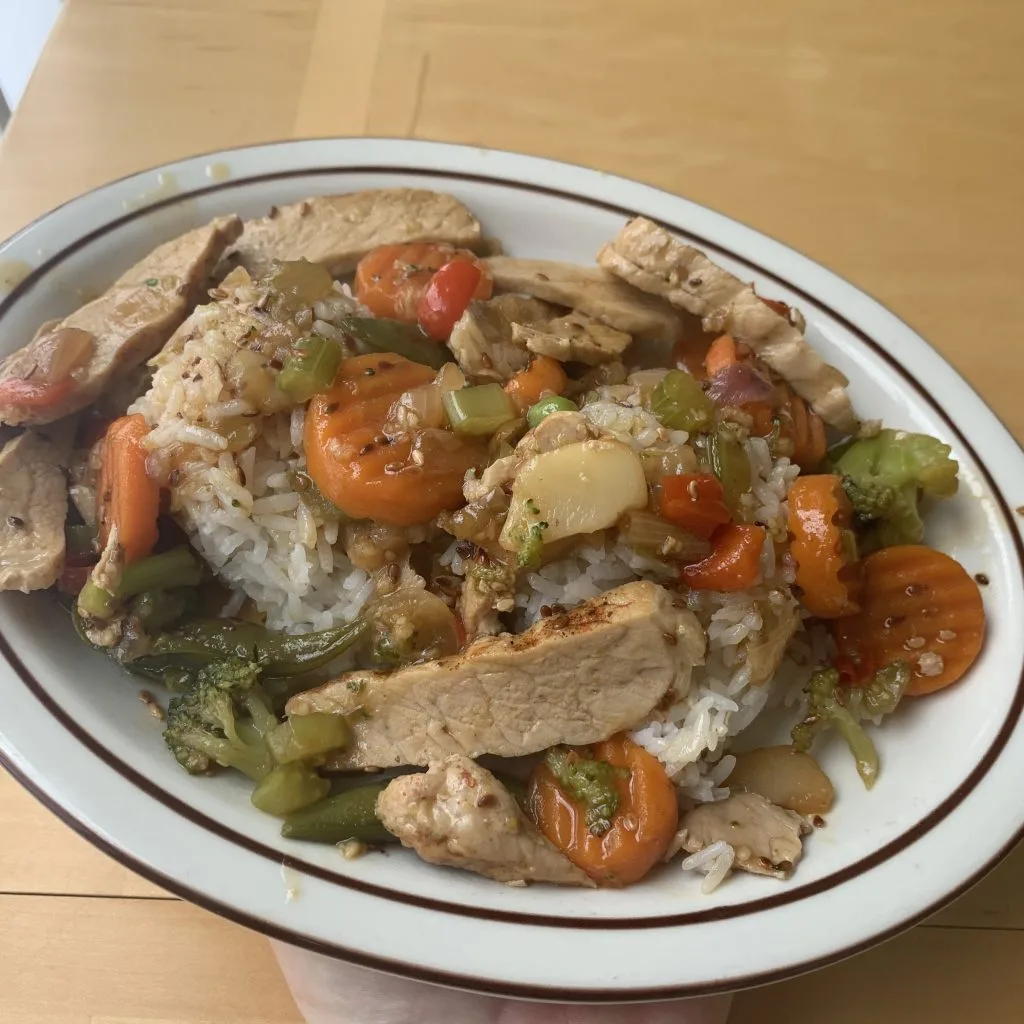 Finished stir fry dish on plate