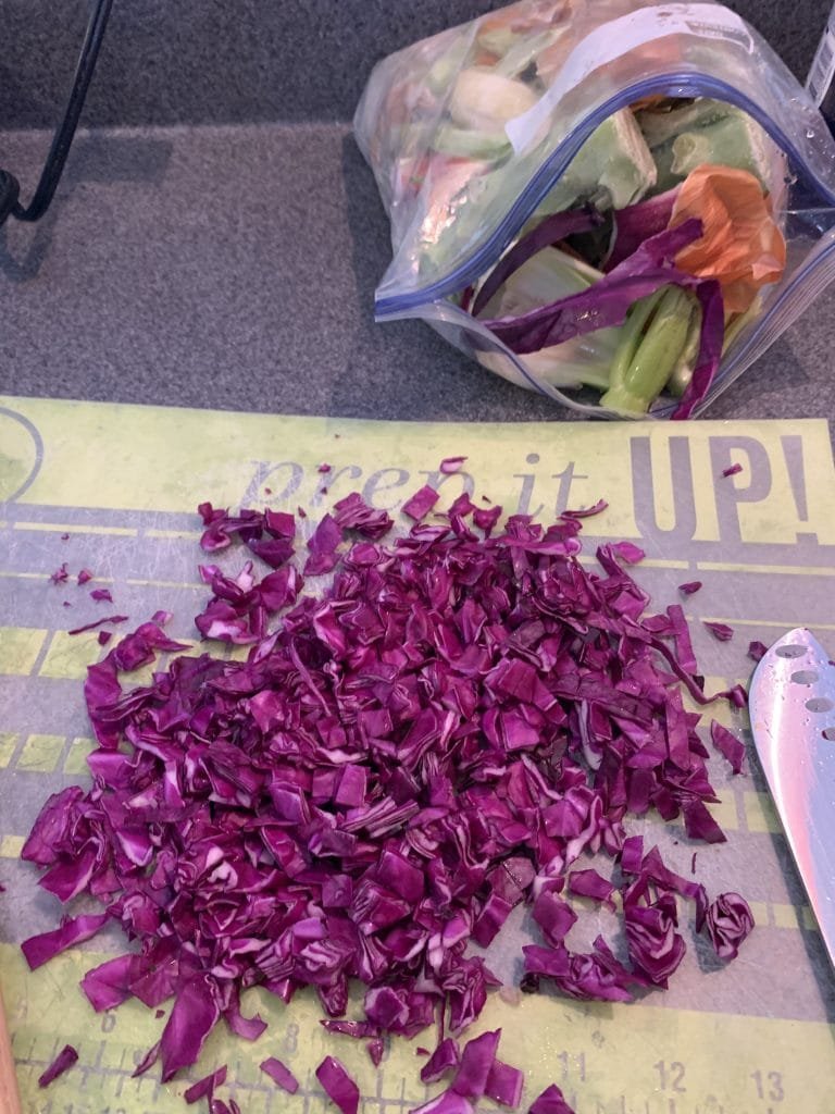 chopped red cabbage for soup
