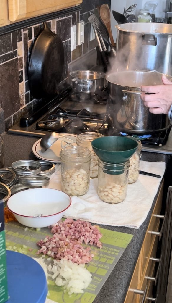 filling jars for pressure canned ham and bean soup