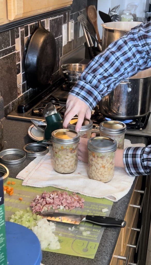 Adding the rings to the pressure canned soup
