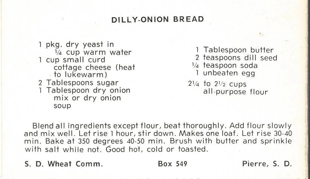 dilly onion bread recipe card
