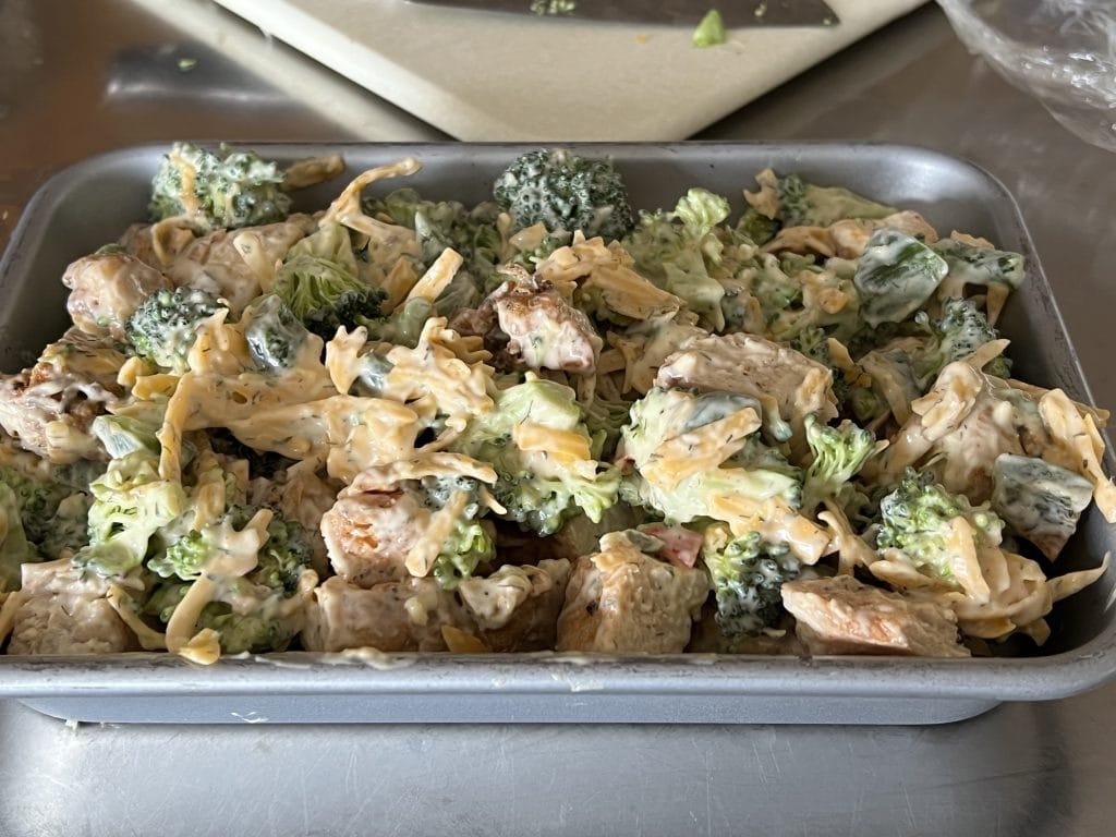 Easy chicken broccoli casserole ready to bake