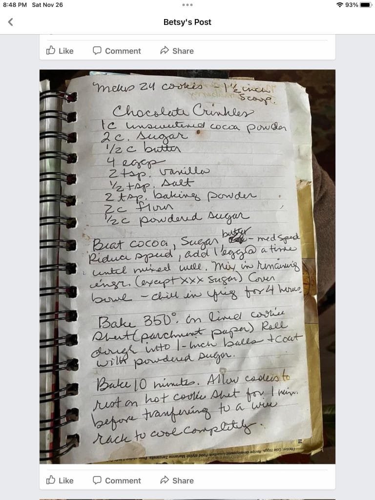 chocolate crinkles christmas cookie recipes handwritten
